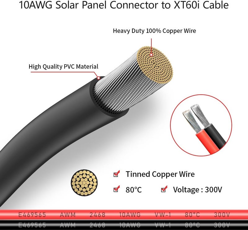ELFCULB 10AWG 75FT Solar to XT60i Cable 2 10 25 35 50 75 100FT Solar Connector to XT60i Adapter Cable for Portable Power Station (75FT) - Image 4